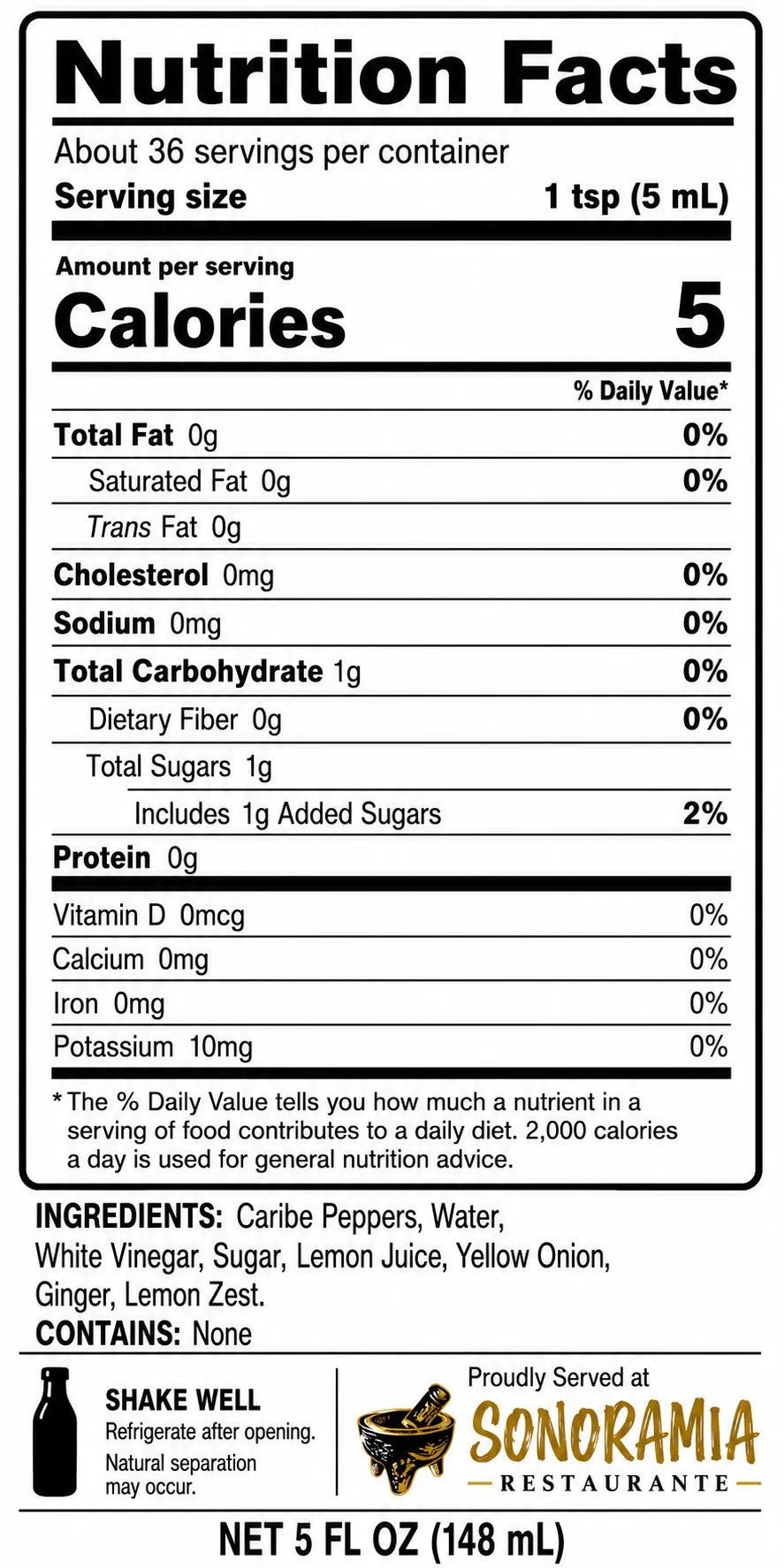 Nutrition label for Flama Lemonade
