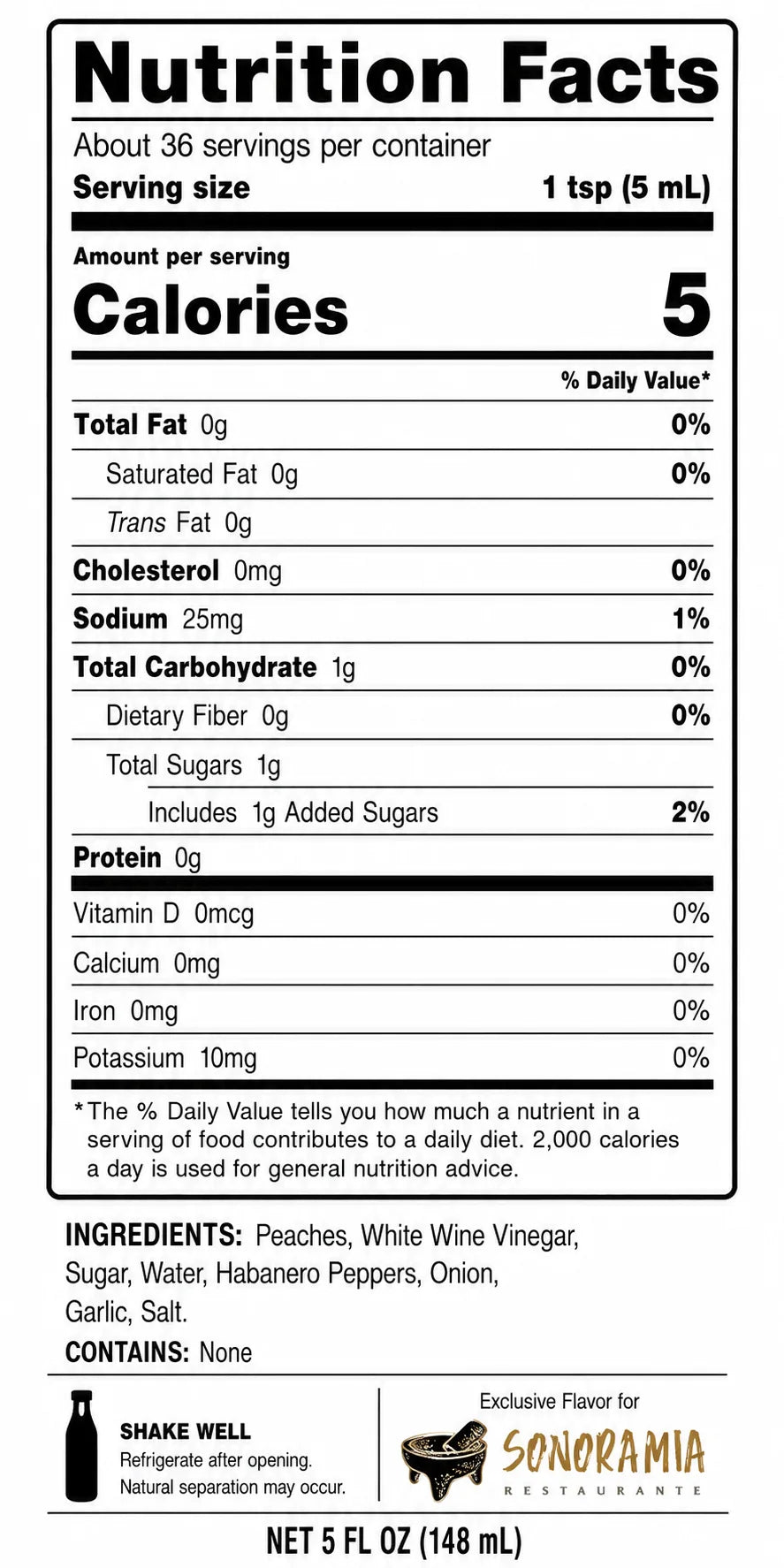 Nutrition label for Peach Banero