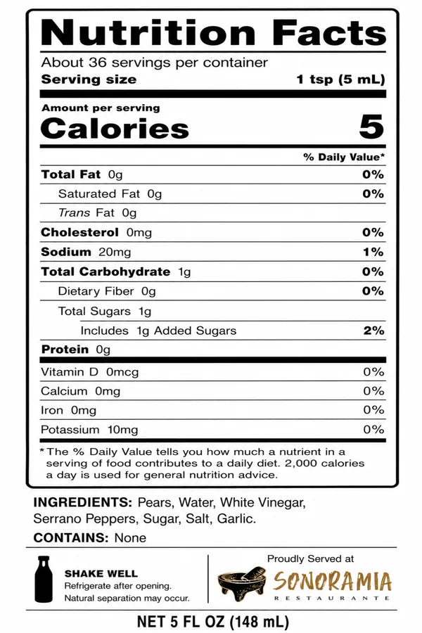 Nutrition label for Pera Serrano